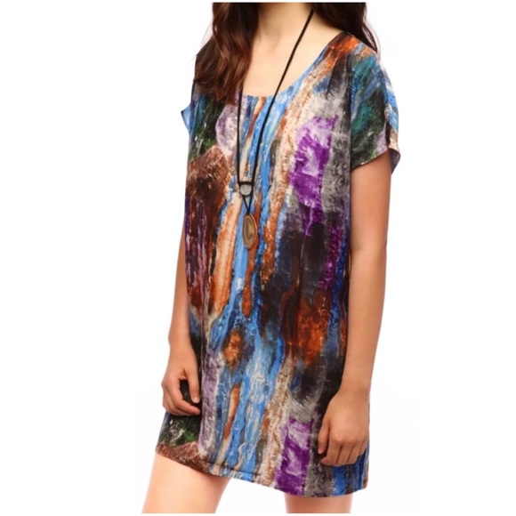 Urban Outfitters Colorful Blue Gray Purple Marbled Short Sleeve Mini Dress - Picture 8 of 11